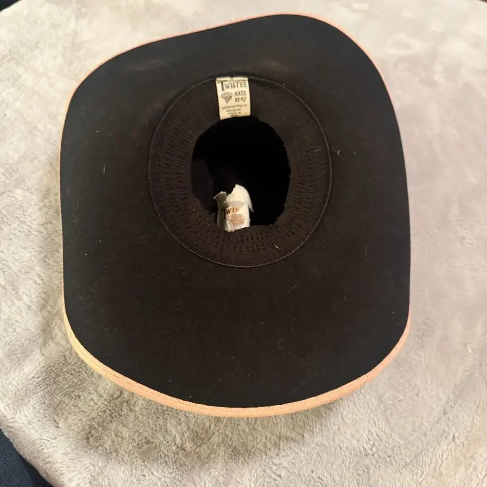 Twister Hats Black‎ Wool Cowboy Youth sz M Cowgirl Western Hat Rodeo Pink ribbon